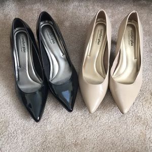 (2) Pairs Patent Black/Nude Heels 2.5”